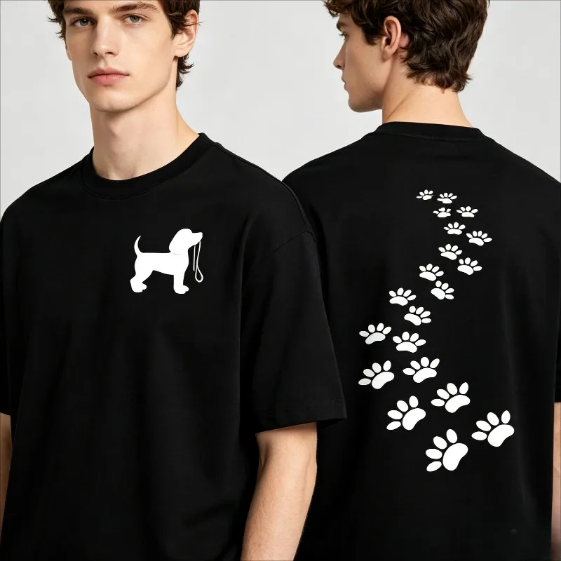 Dog Paw Print Trail Print T-Shirt Men’s Cute Animal Graphic Soft Modal Crewneck Tee Casual Top for Dog Walker Pet Lover Wear