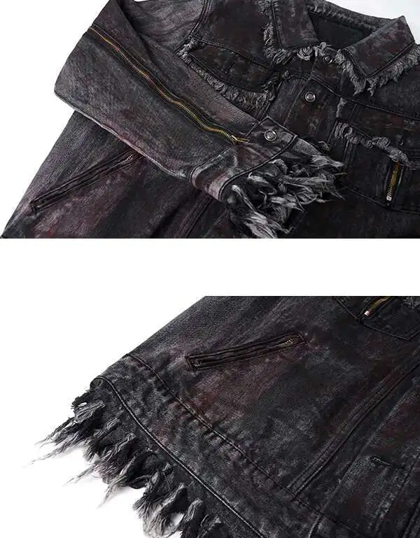 LUZHEN 2025 Wornout Burr Edge تصميم مرقع فضفاض مستقيم واسع الساق جينز رجالي موضة الشارع الأصلي الدنيم سترة LZ8607