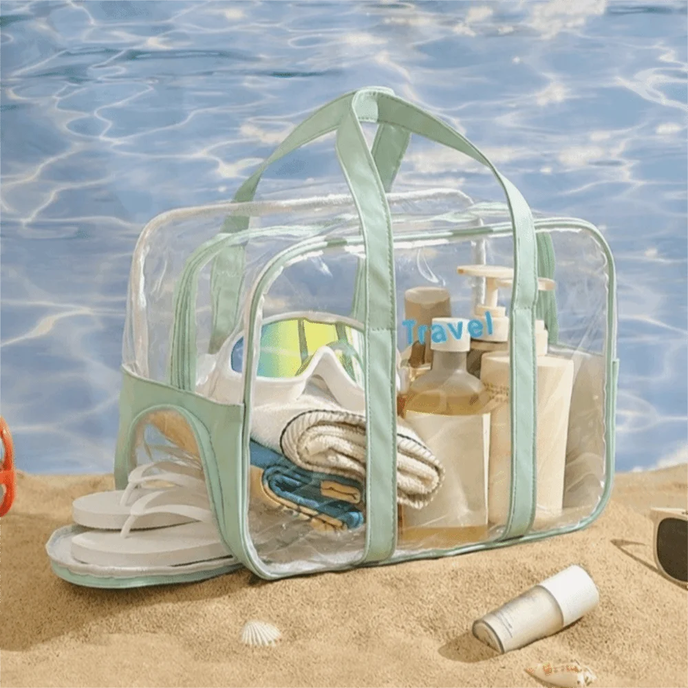 PVC Transparent Cosmetic Bag Lightweight Large Capacity Fitness Training Bag Dry Wet Separation Waterproof Swimming Storage Bag