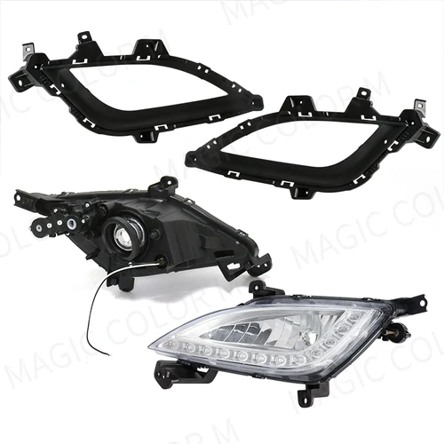 Imagen 2 del producto Para Hyundai Elantra GT I30 2012 2013 2014 2015 2016 cubiertas antiniebla DRL luces de circulación diurna conjunto de lámpara antiniebla de parachoques delantero de coche 12V