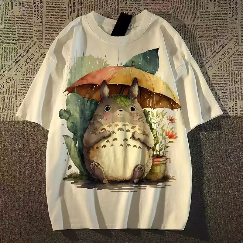 

Симпатичная футболка с короткими рукавами из чистого хлопка с принтом Тоторо в японском стиле, свободные топы для пар для мужчин и женщин