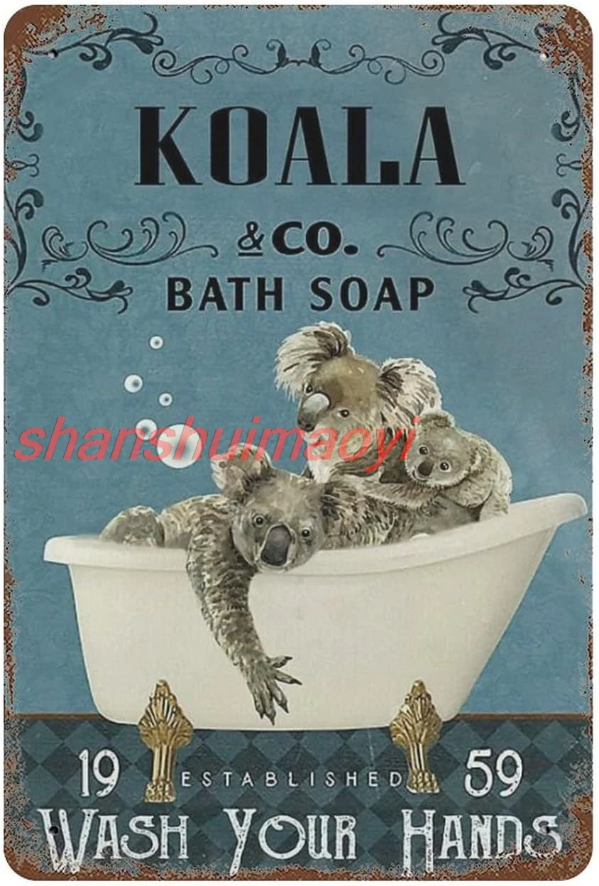 Habilboi Koala& co. Bath soap wash Your Hands Vintage Tin Sign Koala Lover Gift Bathroom Decor Plate Plaque Metal Tin S ALI