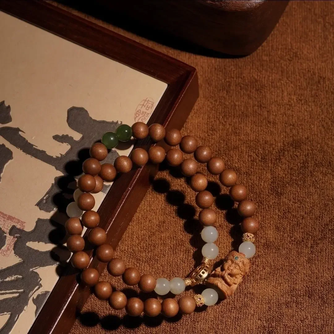 

UMQ Double Circle Handmade Natural Sandalwood Bracelet for Men and Women, Wishing and Blessing Bracelet