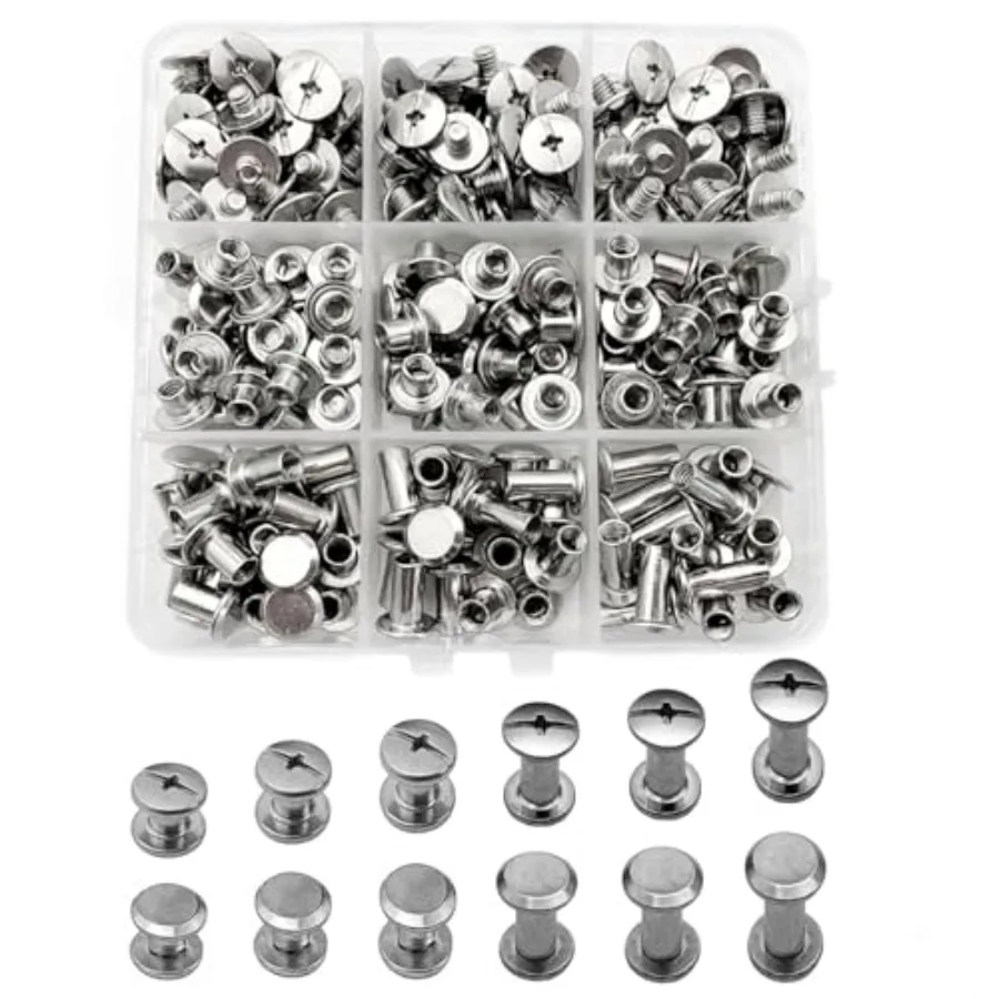 

200 Pcs Sets 304 Stainless Steel Chicago Screws Rivets SetsLeather Rivets Phillip Head Leather Bag Book and Photo Album Binding