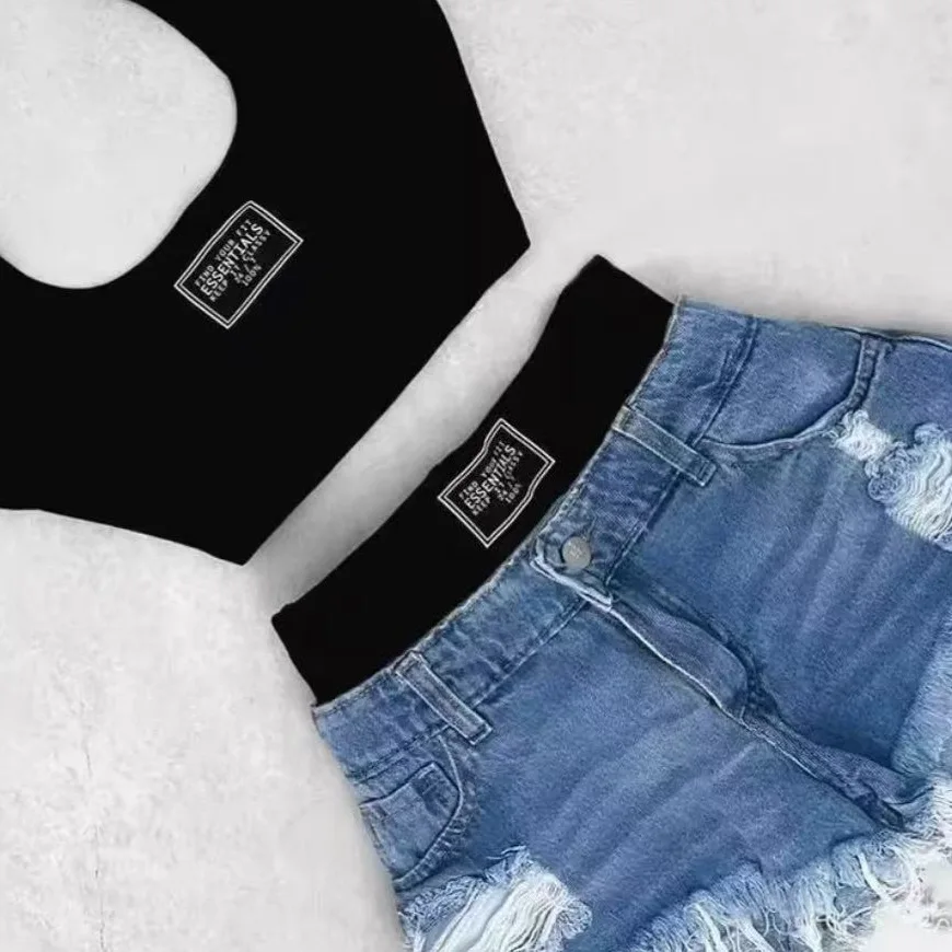 

Women's Slim Fit Denim ort Set Tank Top Tube Crop Top orts Faionable Summer Outfit Two Piece Set Teen Girls Sle