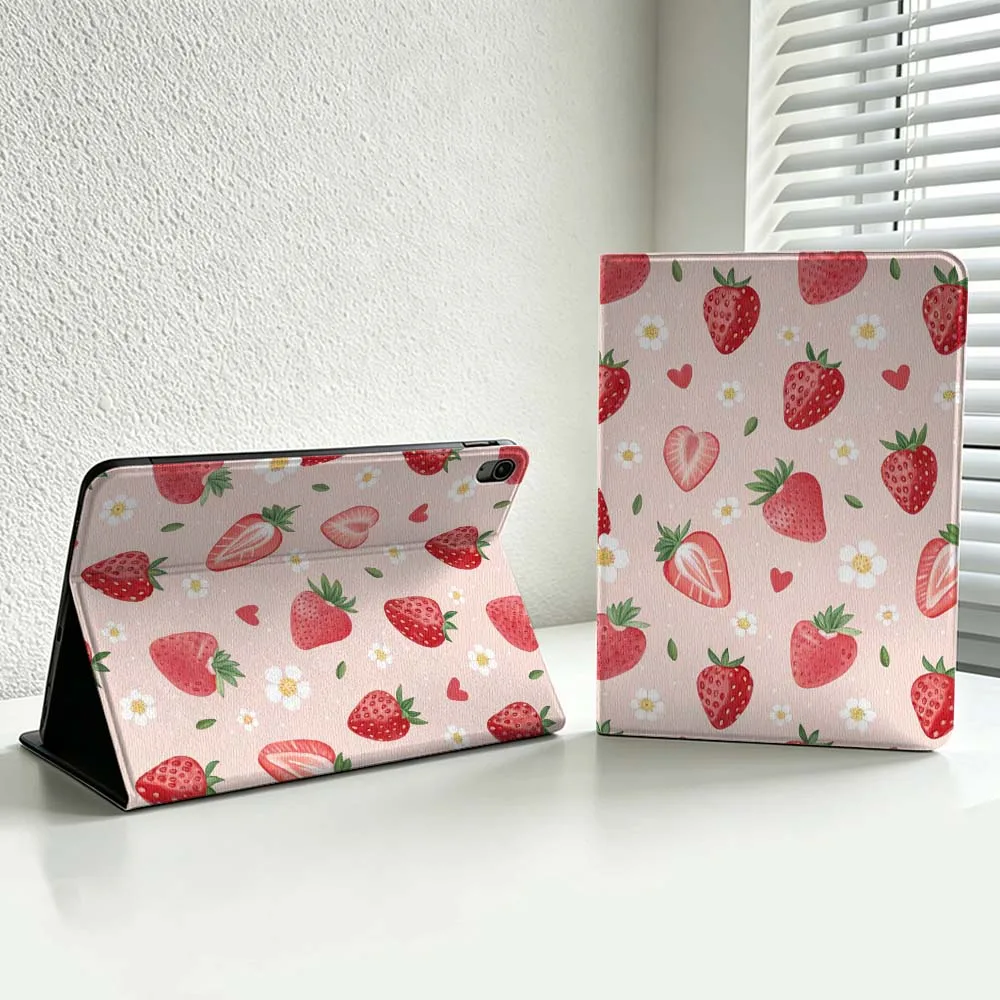 Cartoon Strawberry Bow Pattern Cover For iPad Pro Air mini 7 6 5 4 3 2 1 9gen M5 M4 11th 10th A17 Pro A16 Soft Inch Tablet Case