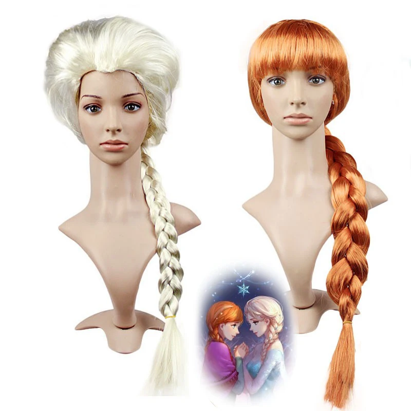 

Ice Snow Cosplay Elsa Anna Wig Halloween Party Headset Princess Long Hair Big Braid Funny Makeup Ball Wig Headwear Dress Up
