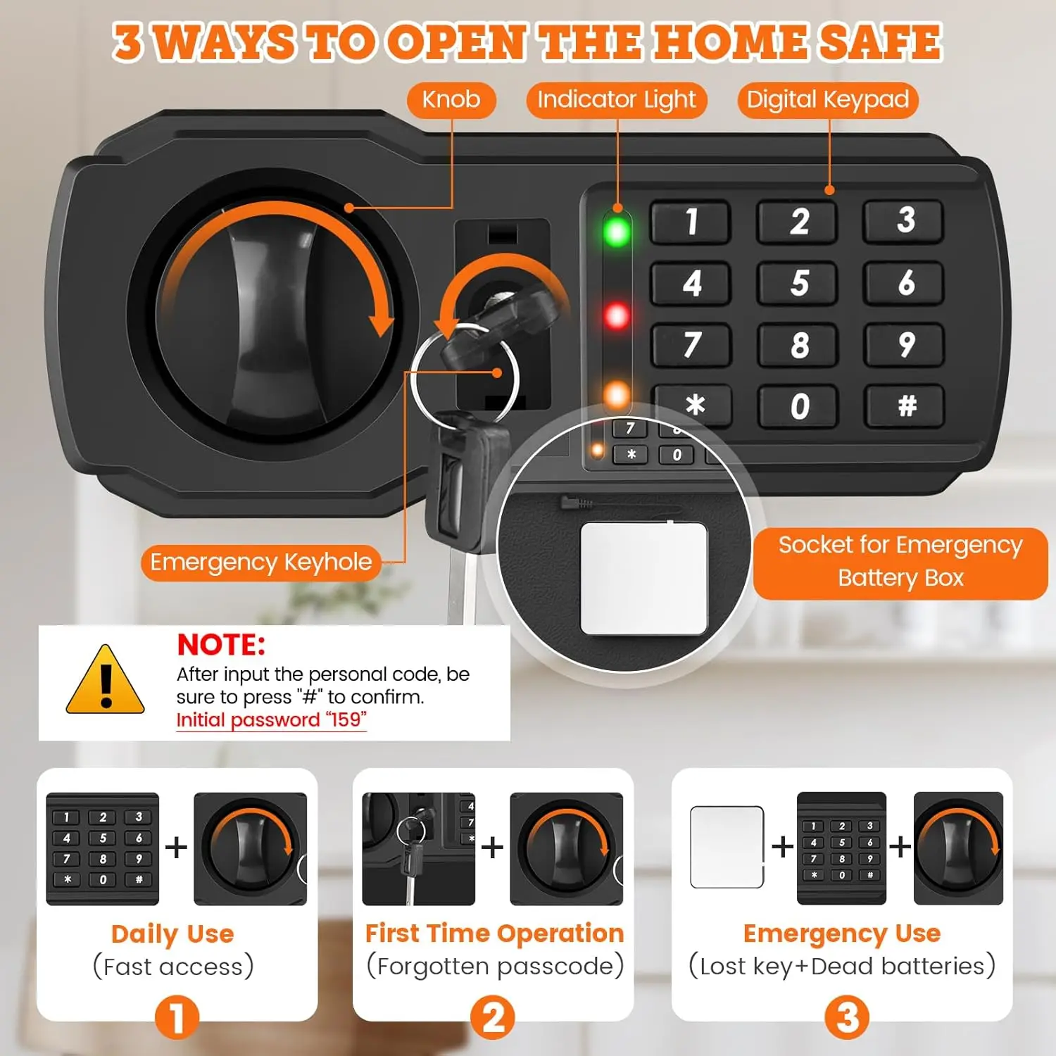 Grande coffre-fort ignifuge pour usage domestique, coffre de sécurité numérique à 2,3 cuft avec serrure à combinaison et sac à documents A4 ignifuge, Sa pour la maison