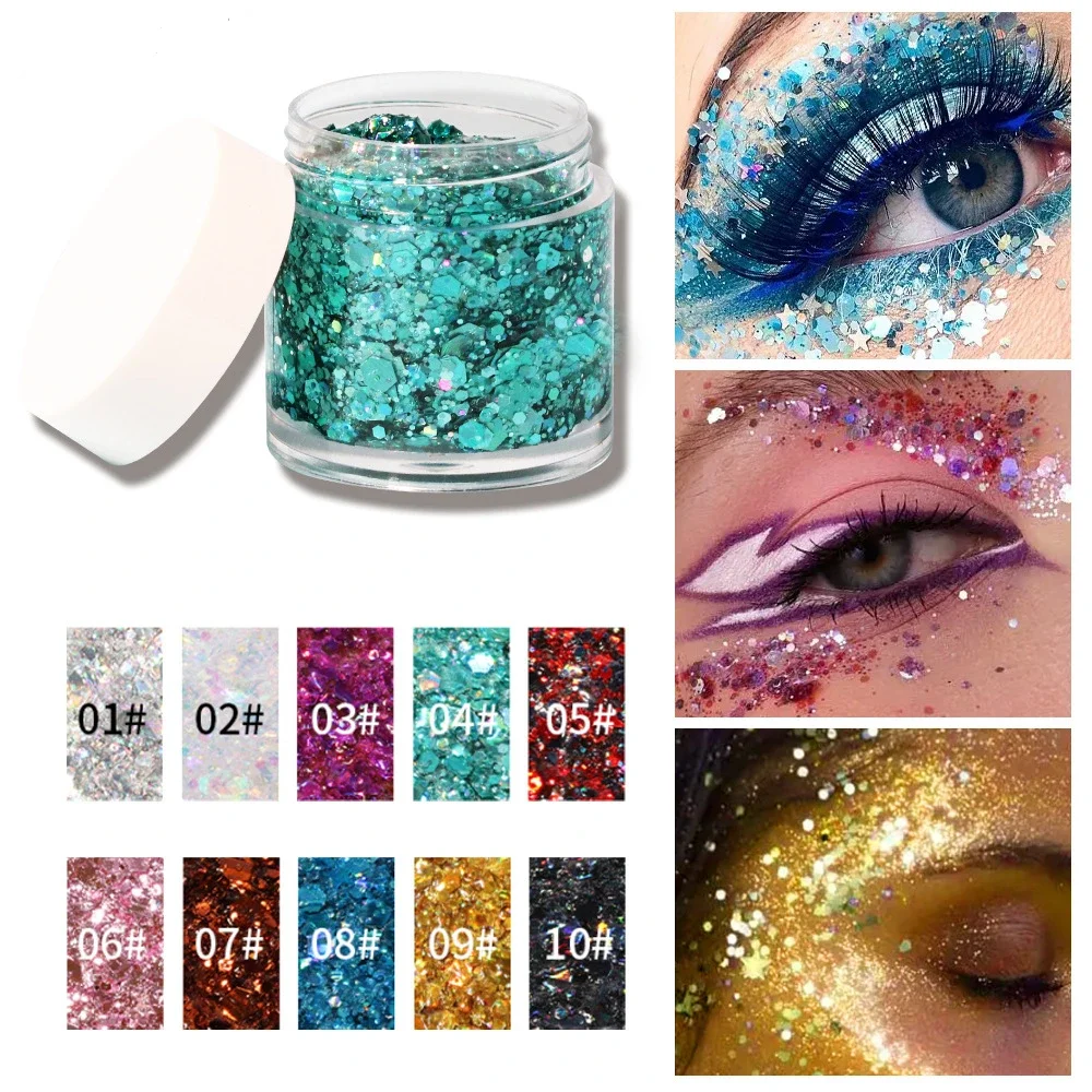 10-Farben-Glitzer-Lidschatten für Gesicht und Augen, Glitzer-Lidschatten-Palette, professionelles koreanisches Make-up, Pailletten, schimmernde, helle Lidschatten-Palette