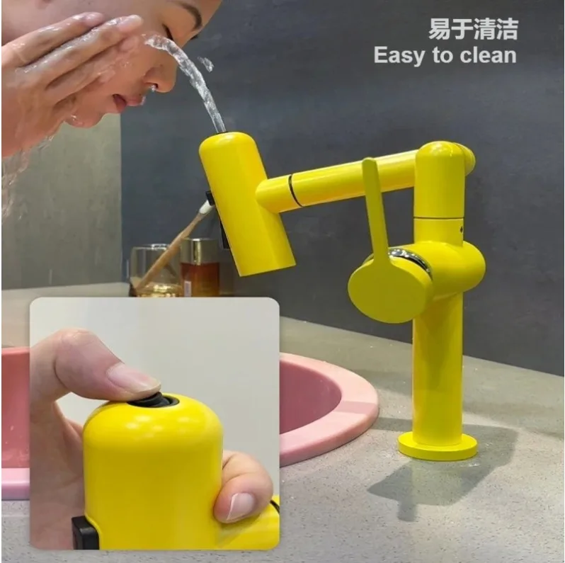 

Matcha Green Bathroom Vessel Sink Faucet Rotatable Universal Swivel Mechanical Swing Arm Waterfall Faucet for Hand Wash Basin