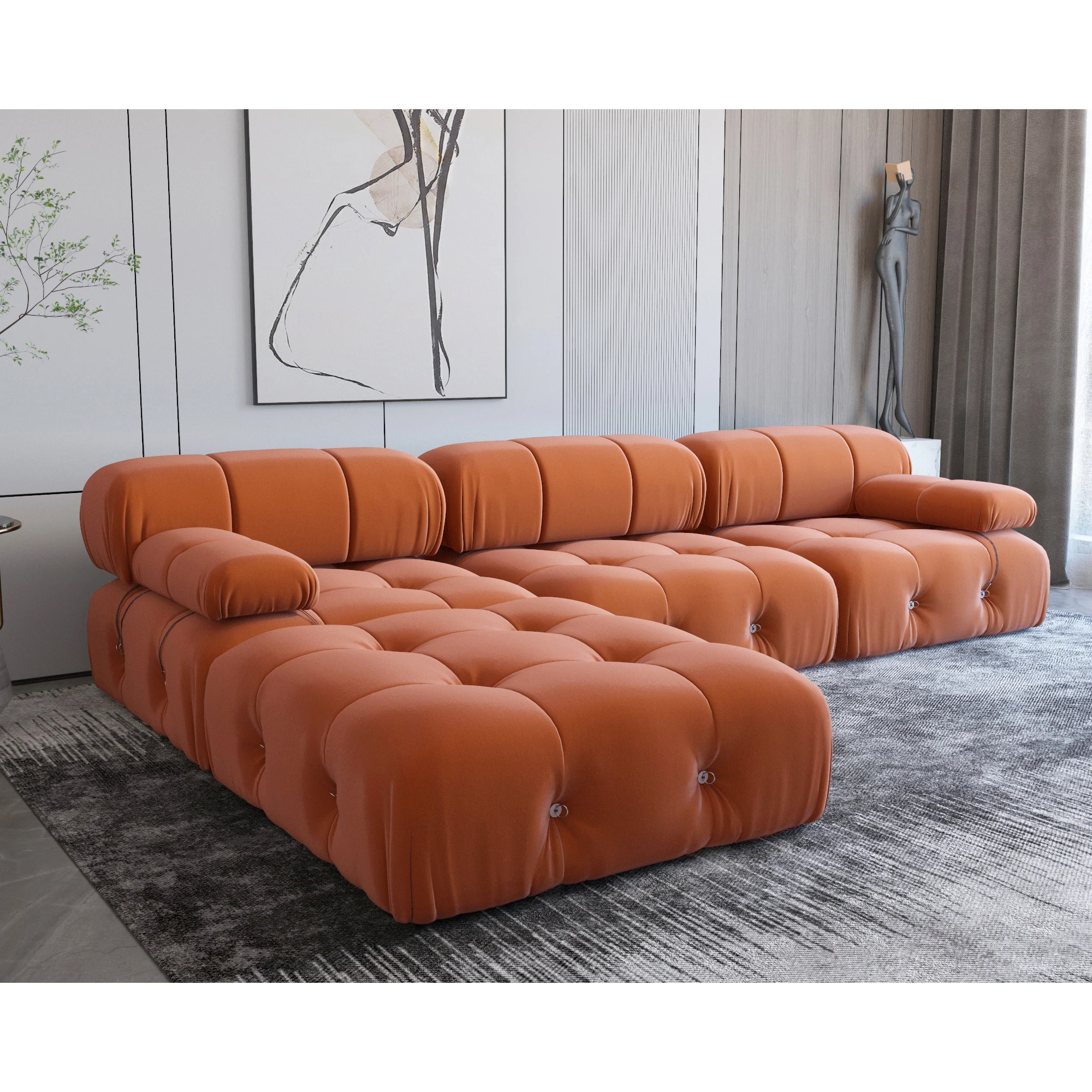 

ATUNUS USA in Stock Drop Shipping Mario Bellini Designer Nordic L Shape Sectional Combination Velvet Modular Sofa Couch