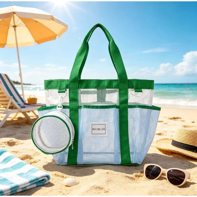 Strand-Schwimmtasche, Trocken-Nass-Trennung, wasserdichte transparente Sporttasche aus Netzstoff für Damen, leichte Handtasche mit großem Fassungsvermögen für Herren – Detail 12