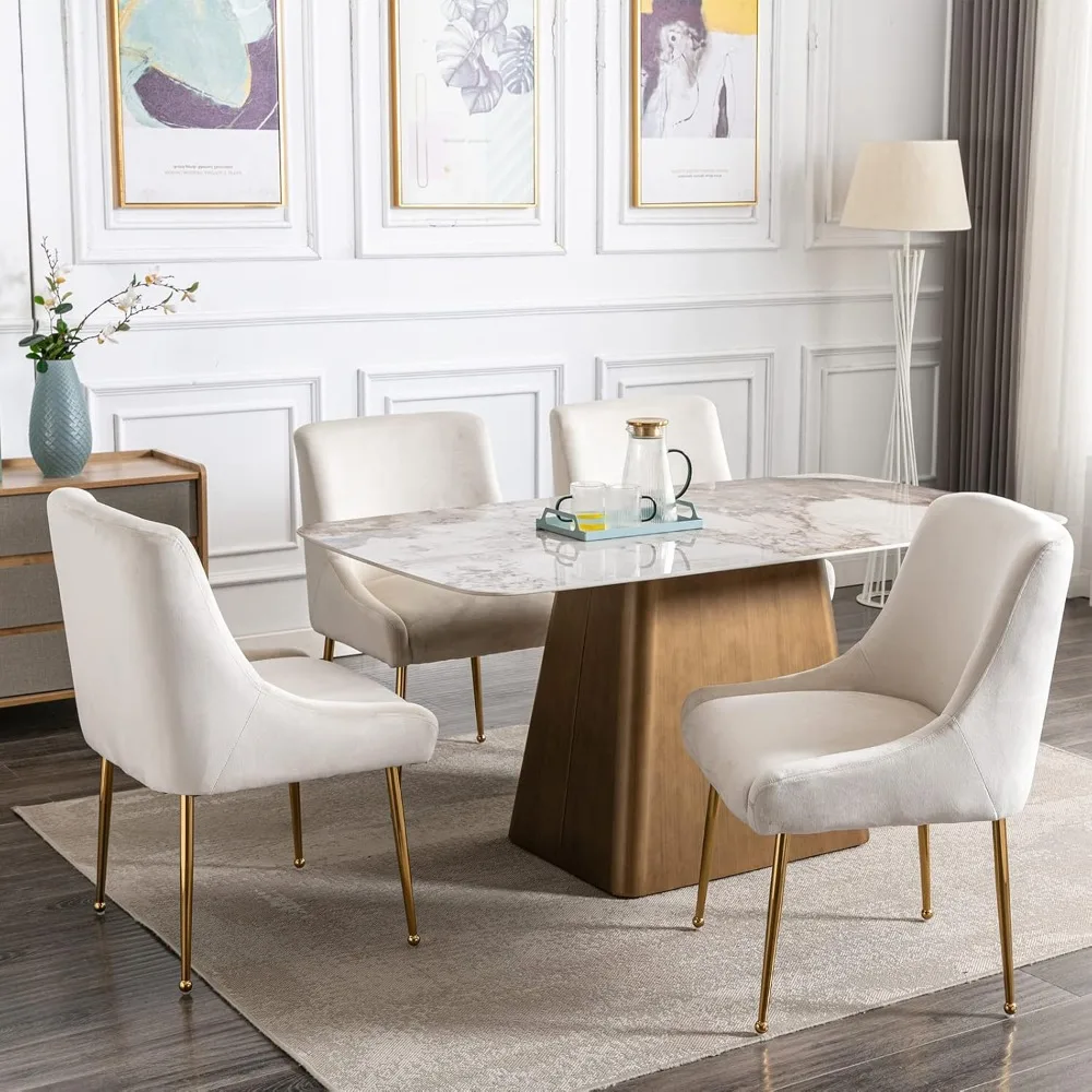 Velvet Dining Chairs Set of 6, Modern Accent Kitchen Chairs with Gold Legs Upholstered Guest Chairs