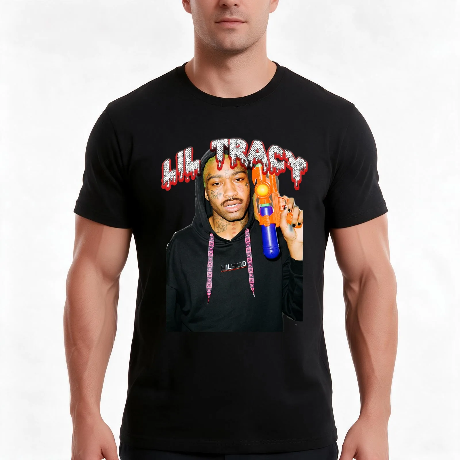 lil tracy T-Shirt, Summer Casual Cotton Tee, Oversized Streetwear Tops, Vintage Graphic Print, Loose Fit Short Sleeve