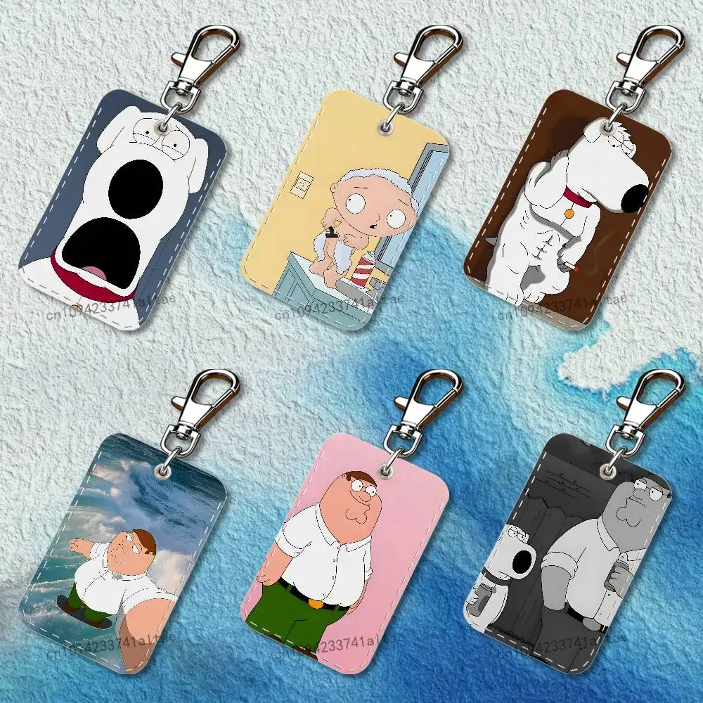 P-PeterS Family G-Guy Rectangle Card Case Leather Card Holder Keychain Key Ring Transportation Card Case