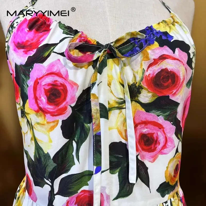 Imagem -03 - Maryyyimei-vestido Halter com Popeline Pintura a Óleo Vestido sem Mangas com Peito Vestido de Fada Feriado Verão Novo 2023