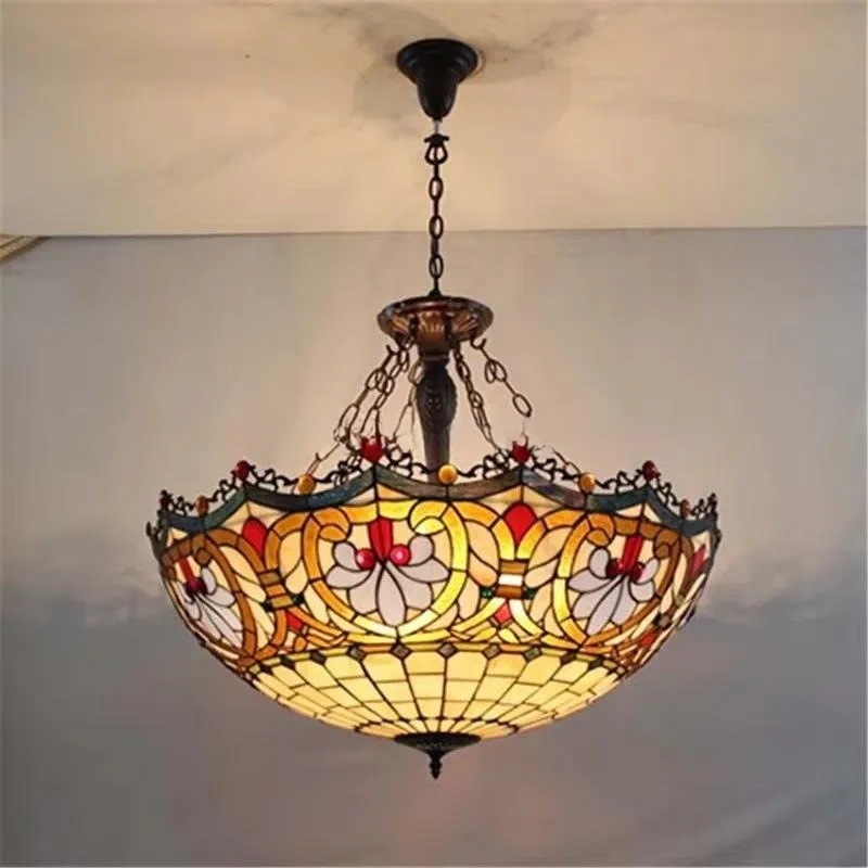 32 Inch Large Retro Style Art Glass Chandelier Elegant Lighting Fixture for Hotel Villa and Restaurant