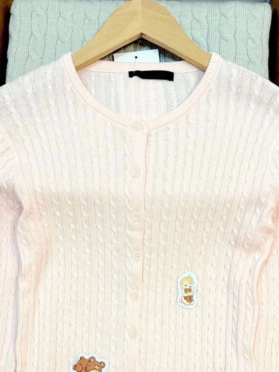 المرأة تويست زهرة الوردي ضئيلة سترة قصيرة الخريف جديد طاقم الرقبة واحدة الصدر تريكو الحلو شيك متماسكة سترة طويلة الأكمام #3