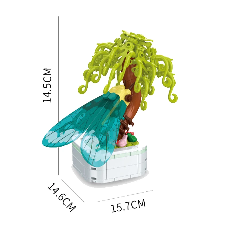 Nowy kreatywny bukiet kwiatów bonsai do sadzenia motyli cykada Dragonfly klocki do budowania klocki