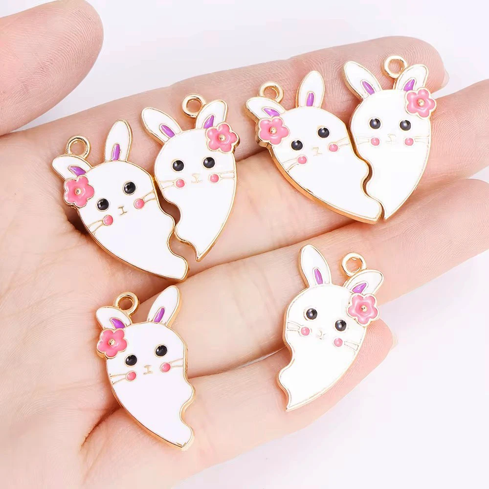 2Pair Good Friend Series Charms Enamel Rabbit Stitching Necklace Pendant DIY Jewelry Making children's BFF Friendship Gift