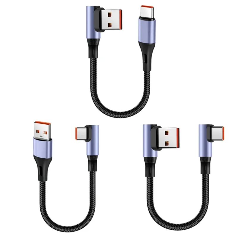 6A 15cm/30cm Short Cable 90 Degree Elbow USB A Type C to Type C Cable Fast Charging Data Cord Power Bank Wire For Xiaomi Samsung