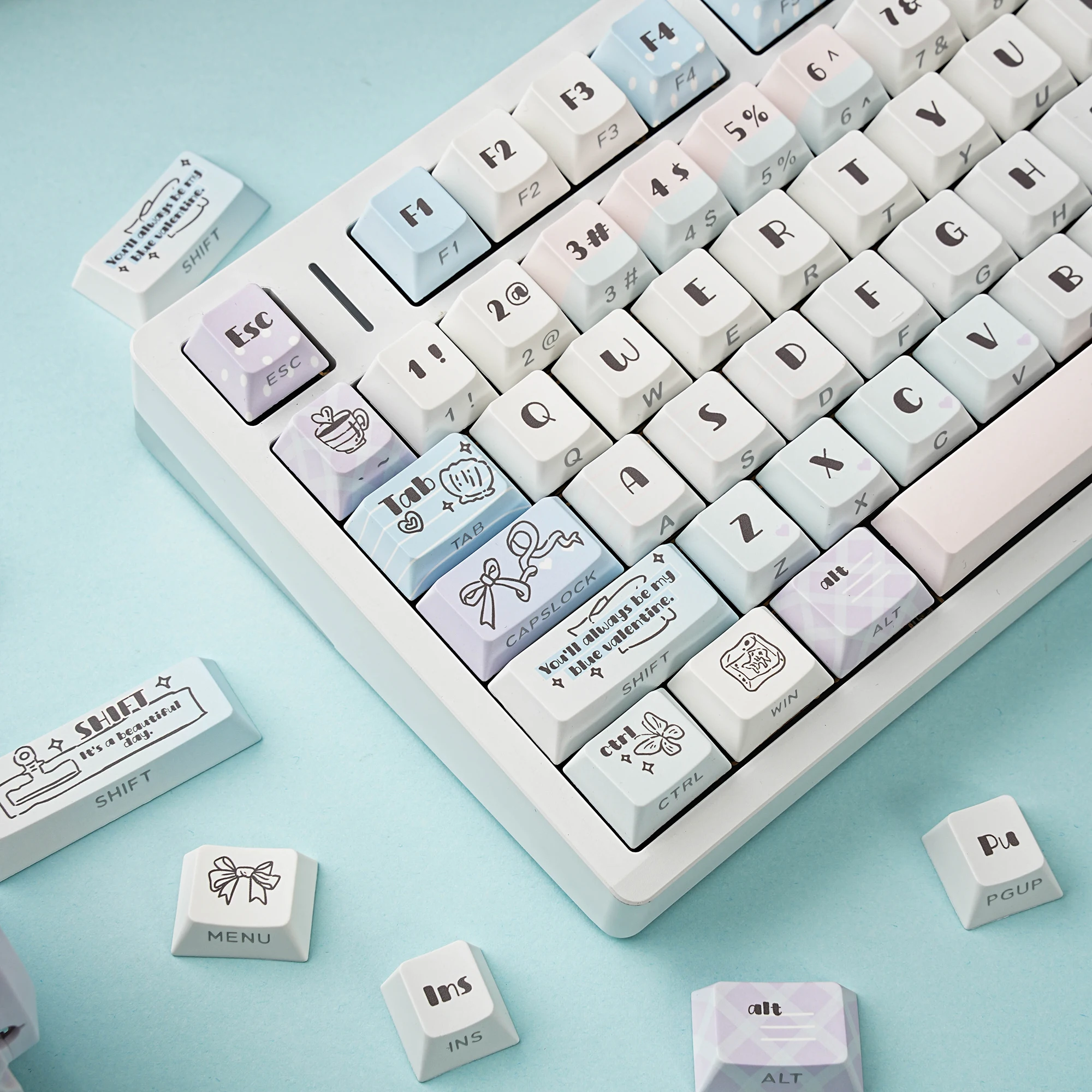 

Valentine's Day Keycap Dye-Sub PBT Side light Cherry Profile Spanish French German For Mechanical Keyboard Festival gift