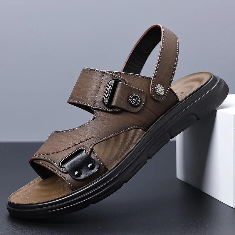 Men's Adjustable Strap Sandals with Dual Buckle Closure for Casual Summer Wear, Lightweight Comfortable Design with Stitched Det