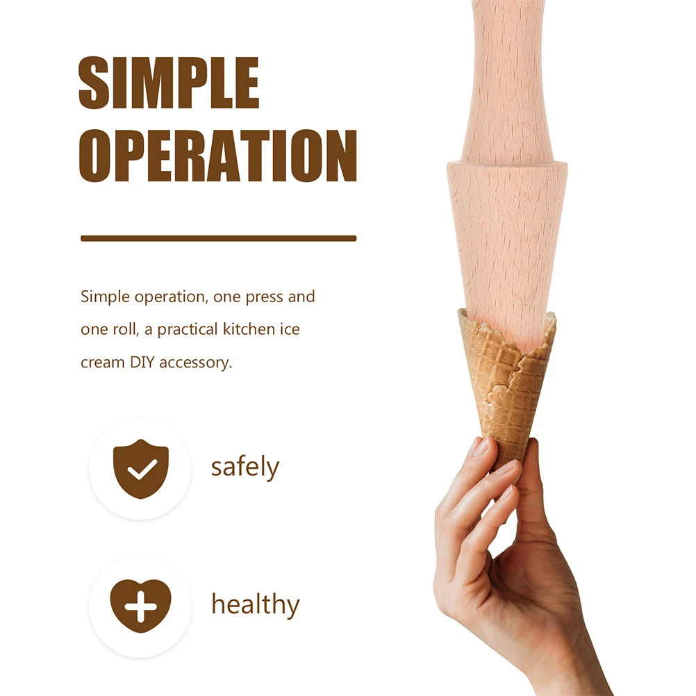 

2Pcs Ice Cream Cone Mold Wooden Reusable Ice Cream Cone Shaper Roller for Bakery Dessert Home Accessories
