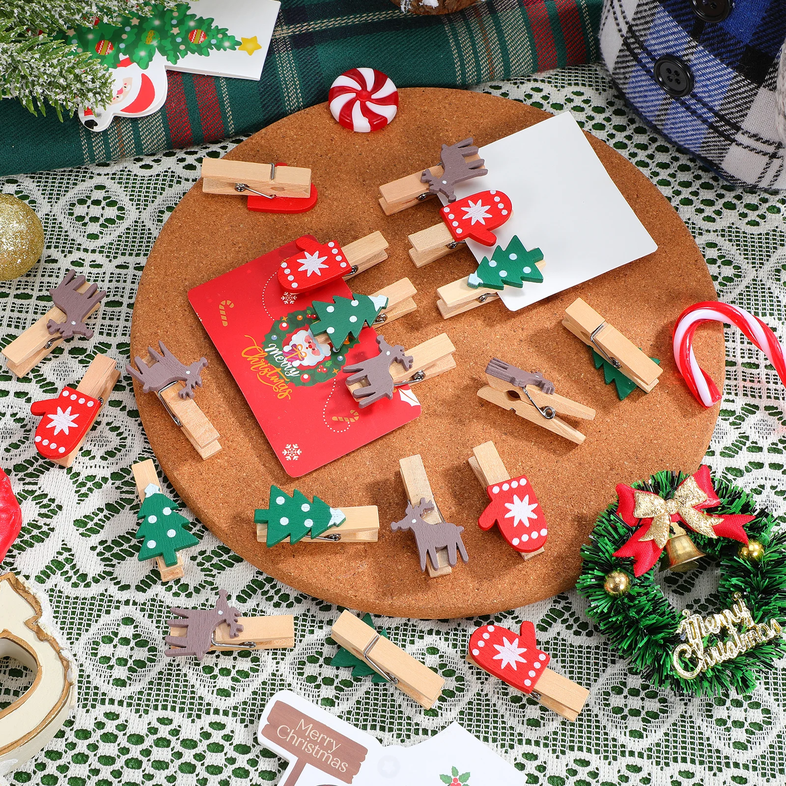 

60pcs Christmas Wooden Clips Mini Natural Wood Diy Photo Holder For Home Decor Party Decoration Paper Craft Message Hanging Tool