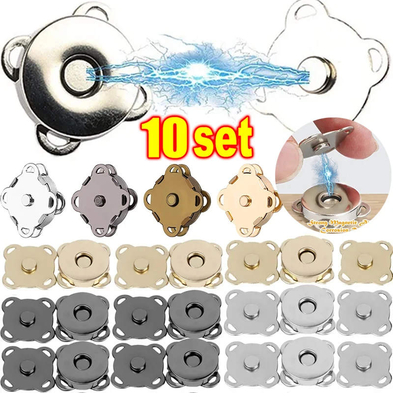 1/10set Bags Magnetic Snap Button Fasteners Clasps Buttons Handbag Purse Wallet Craft Bags Parts Mini Adsorption Buckle 14/18mm