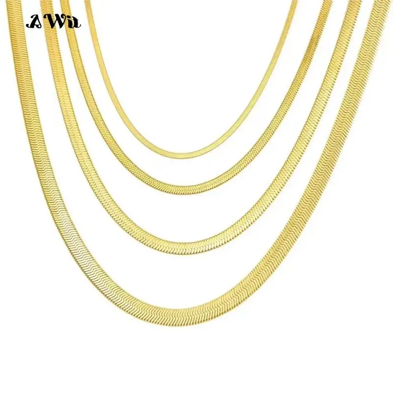 Hot Fashion Unisex Snake Chain Women Necklace Choker Stainless Steel Herringbone Gold Silver Color Chain Necklace  Women Jewelry