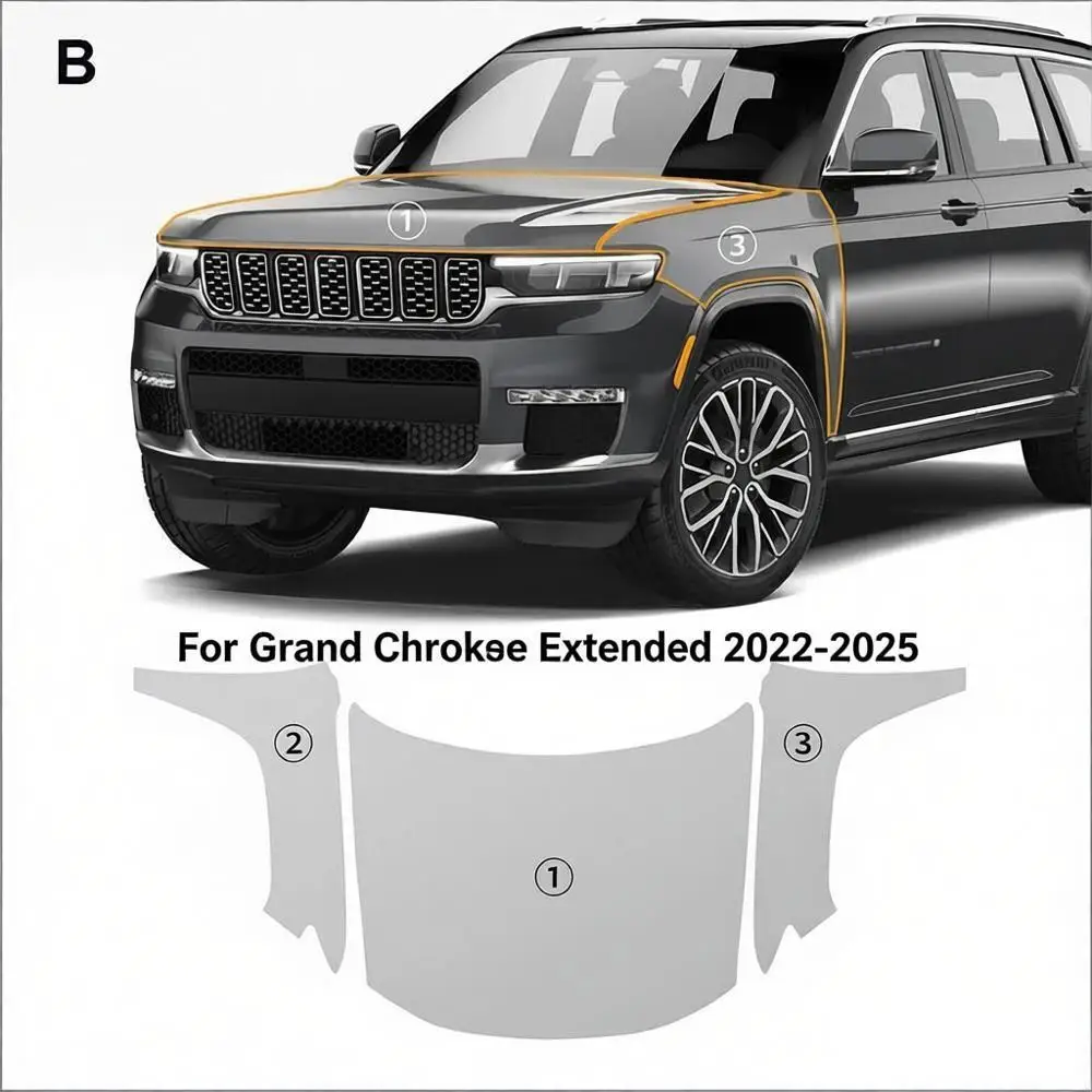 For Grand Cherokee Extended 2022-2025 TPU Paint Protection Film Self-Healing Clear Bra Pre-cut PPF Body Anti-Scratch Resistant