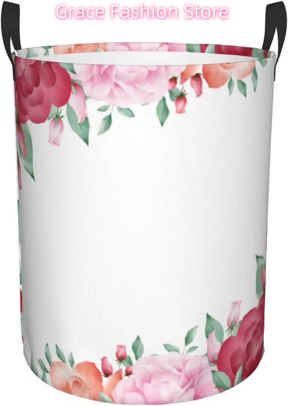 

Watercolor Floral Red Pink Orange Laundry Basket Waterproof Oxford Cloth Organizer Basket Collapsible Clothes Hamper with Handle