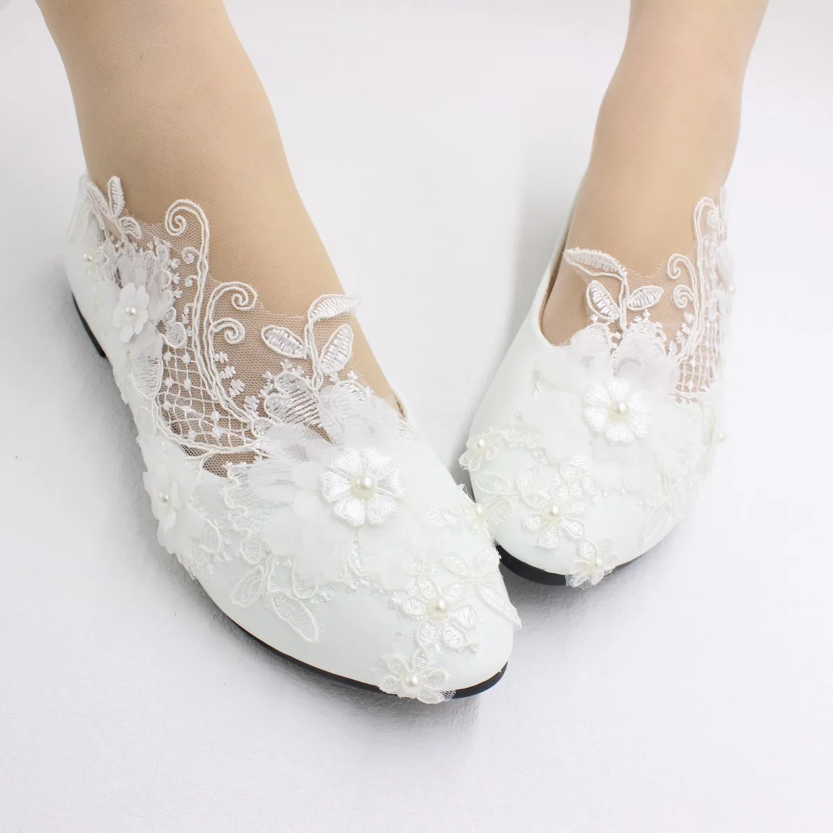 New spring lace wedding shoes White flat bride shoes Original design Princess women\'s single shoes suitable for wedding dress ph