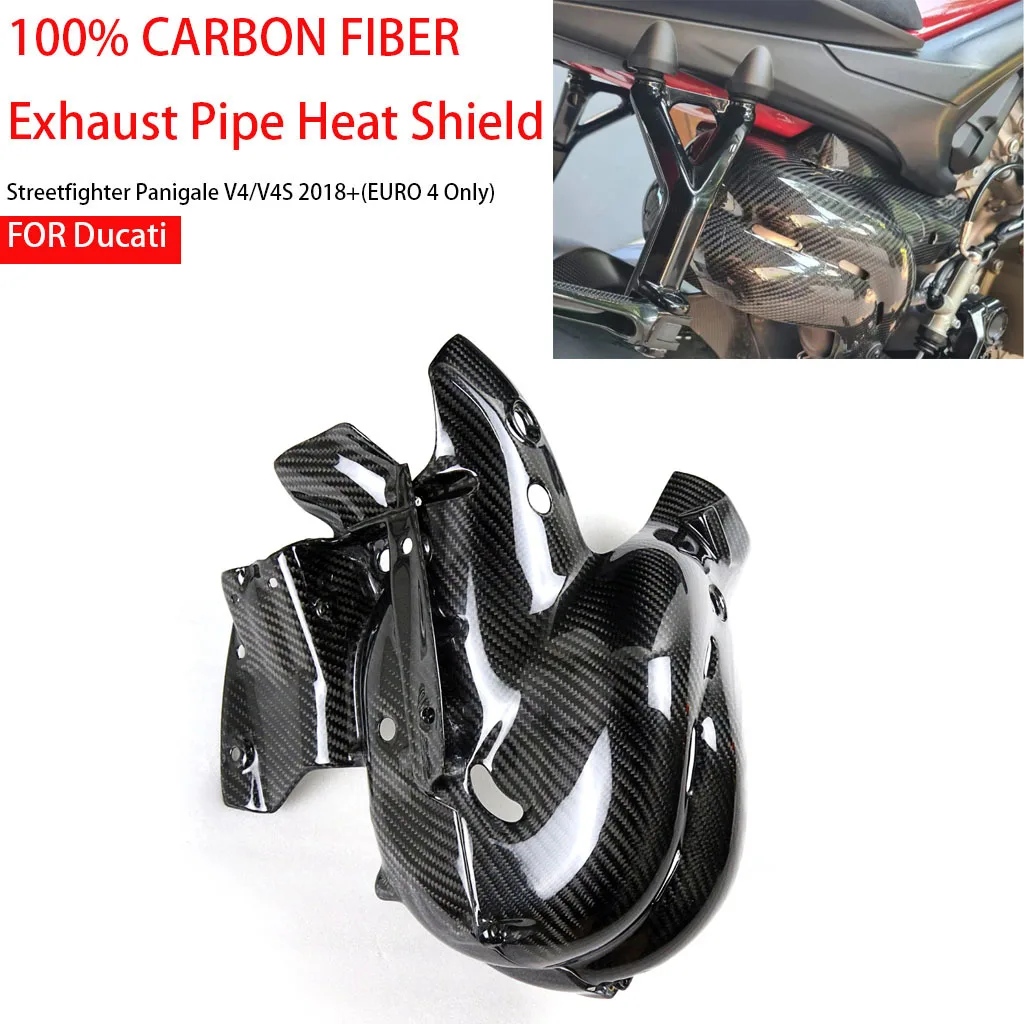 Carbon Fiber For Ducati Streetfighter PanigaleV4/V4S 2018+(EURO 4 Only) Exhaust Pipe Heat Shield Protector Motorcycle Accessorie