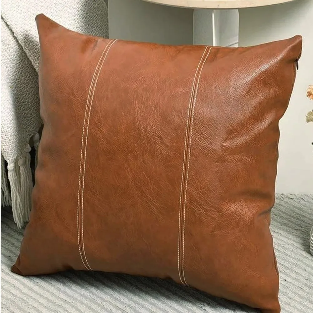 Modern Waterproof PU Leather Throw Pillow Covers Wear-resistant Zipper Style Cushion Cover Minimalist Smooth Pillowcase Office