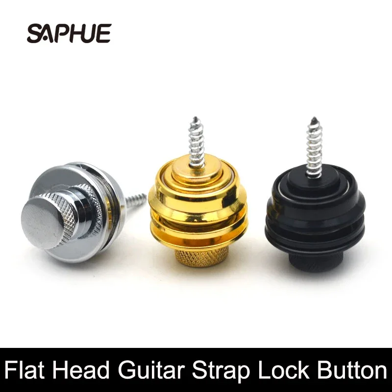 Flat Head Guitar Strap Lock Strap Button, Electric Bass, Black, Gold, Chrome, 6Pcs