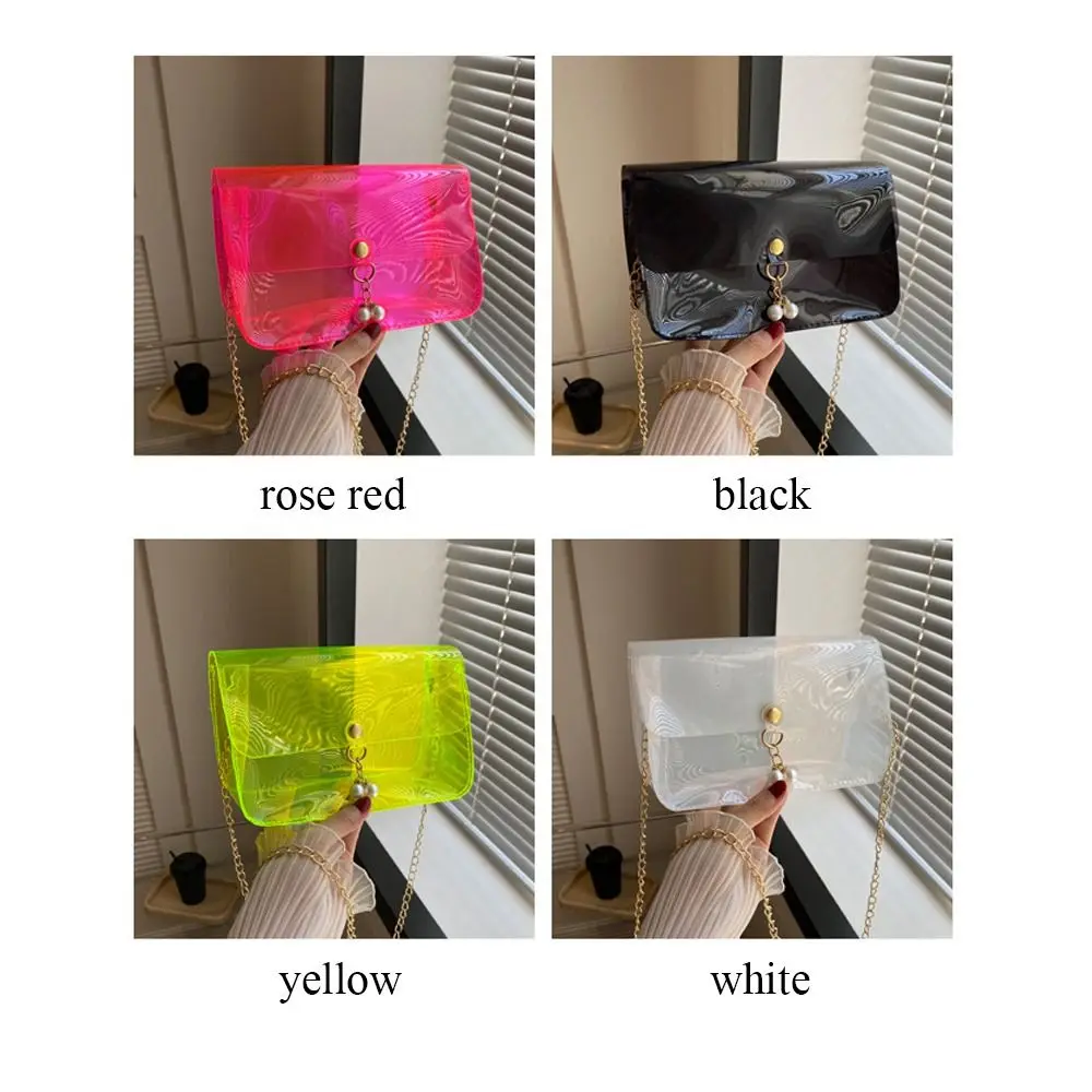 PVC Clear Chain Shoulder Bag Casual Candy Color Transparent Crossbody Bag Jelly Mini Messenger Bag Women Girls