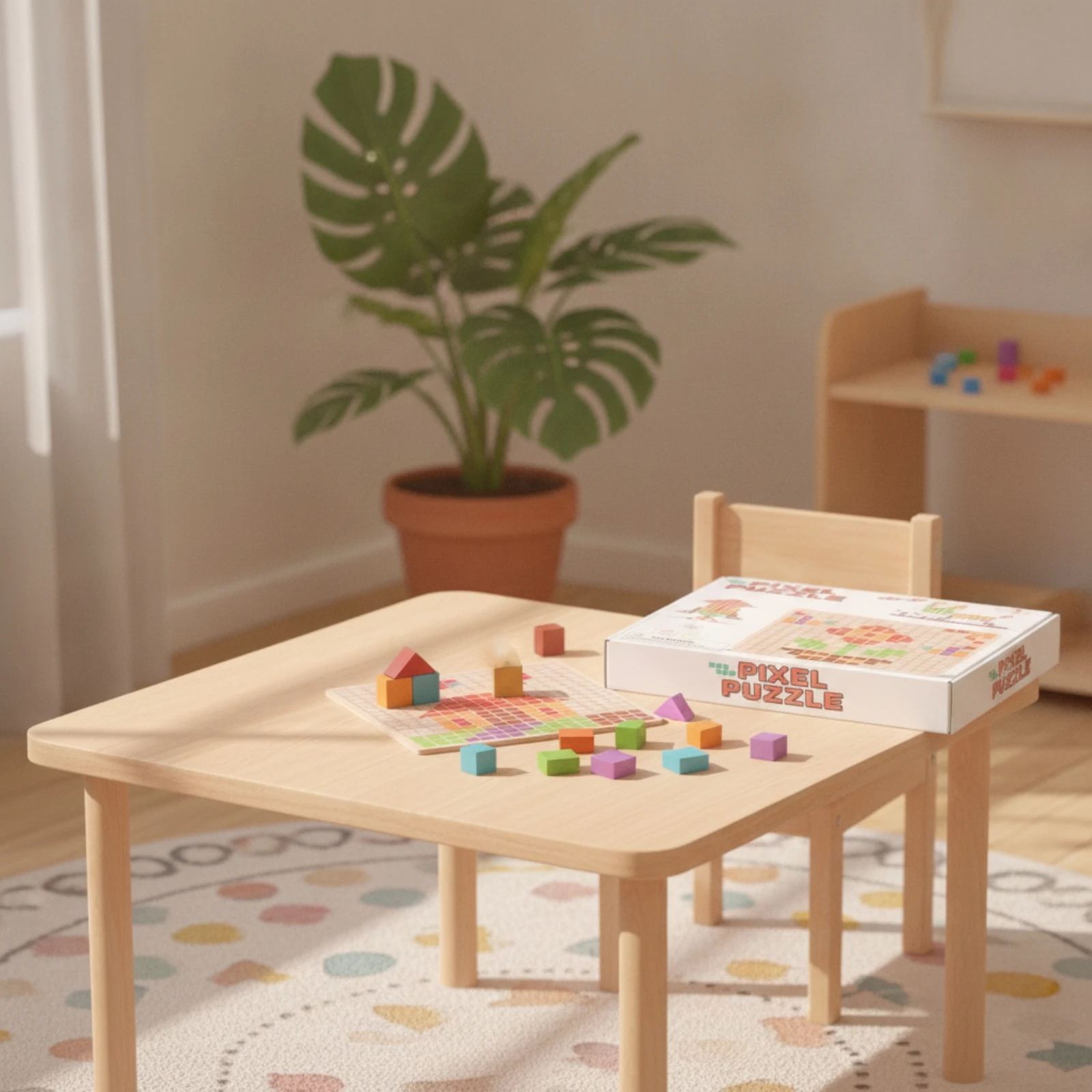 Pixel Puzzle Educational Wooden Mosaic Puzzle Pixel Board Game Fine-Motor Shape Pattern Block Set Educational Method