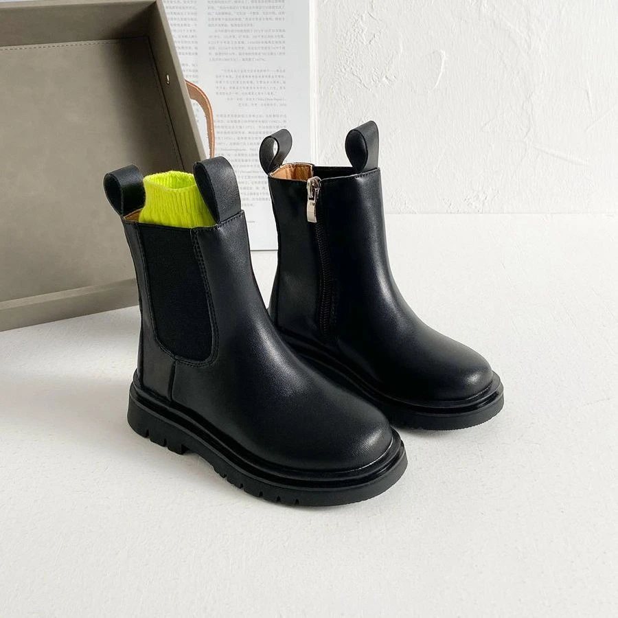2026 Autumn and Winter Kids Girls Fluffy Leather Boots Soft Sole Ankle Boots Fashion British Style Footwear for Children