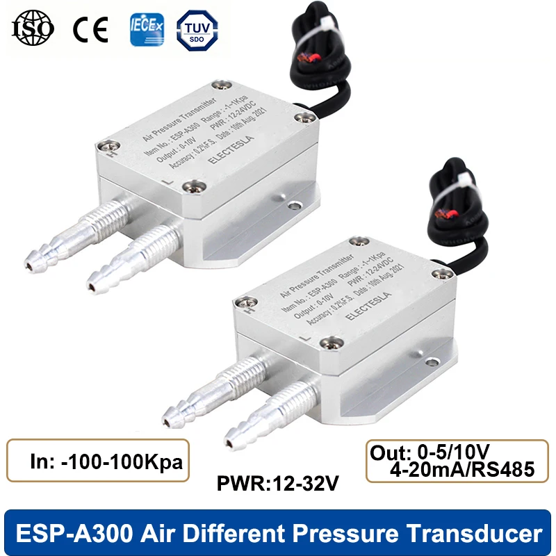 Air Differential Pressure Transducer Input -100-0-100Kpa 4-20mA 0-10V RS485 Output Wind Differential Pressure Transmitter Sensor