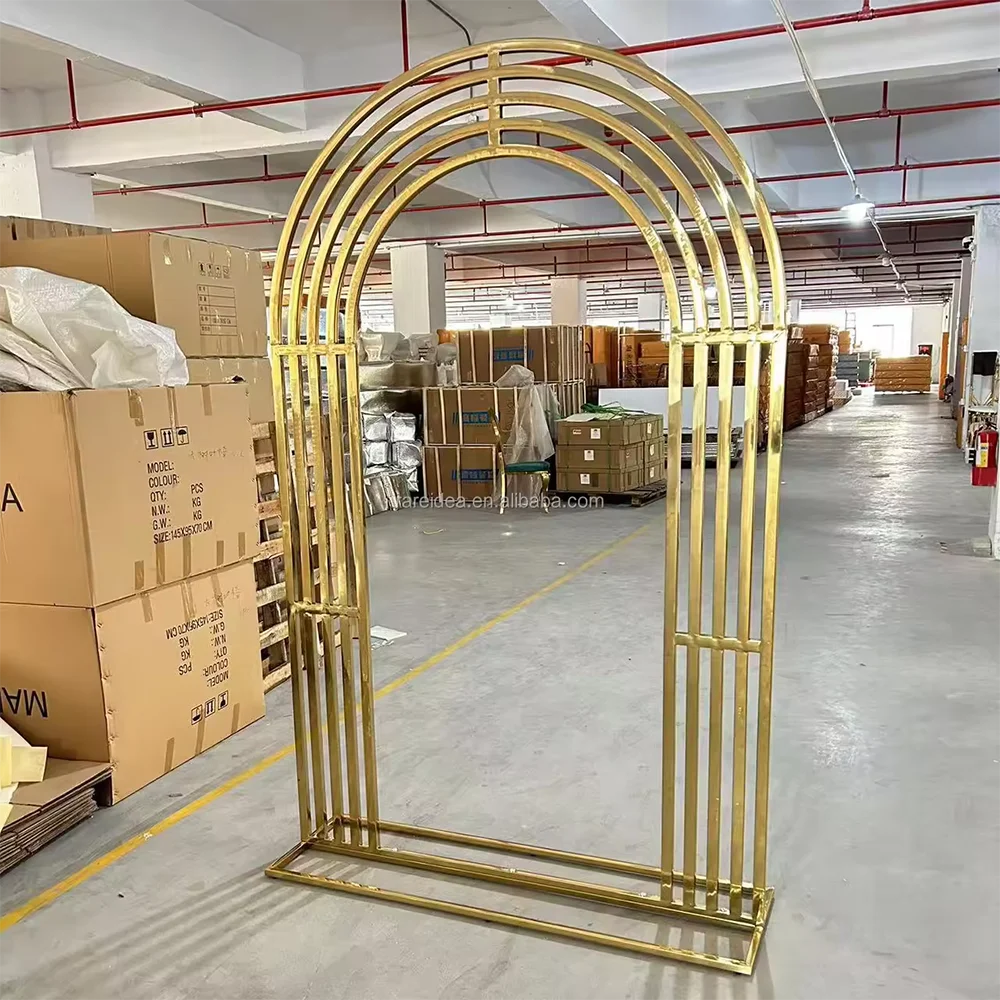 

Hot selling wedding props iron screen wedding stage layout gold metal arch welcome area decoration background frame