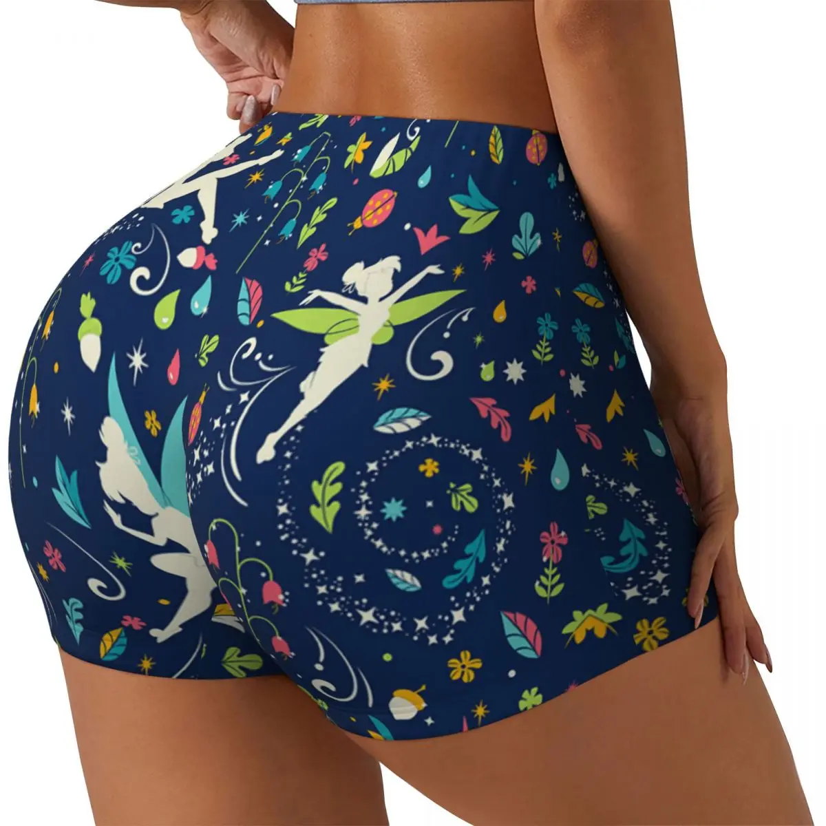 Custom Tinkerbell New Fairy Cartoons Workout Shorts for Women Gym Volleyball Biker Yoga Shorts