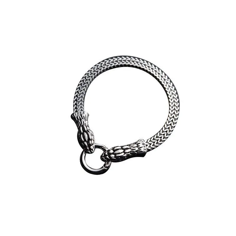 Men's Gothic Snake Head Bracelet - Non-Fading Stainless Steel Punk Cuff, Dark Alternative Beast Skull Jewelry, Edgy Gift