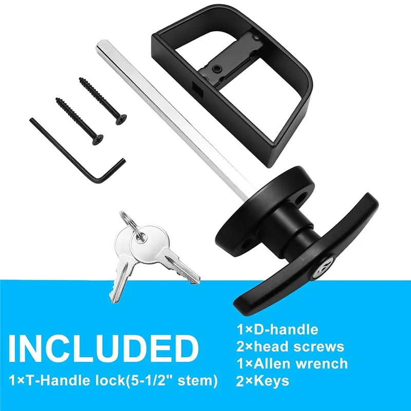 A11I T-Handle Shed Door Locking System, Secure And Robust, With 2 Keys For Barns, Chicken Coops - 5.5 Inch Stem