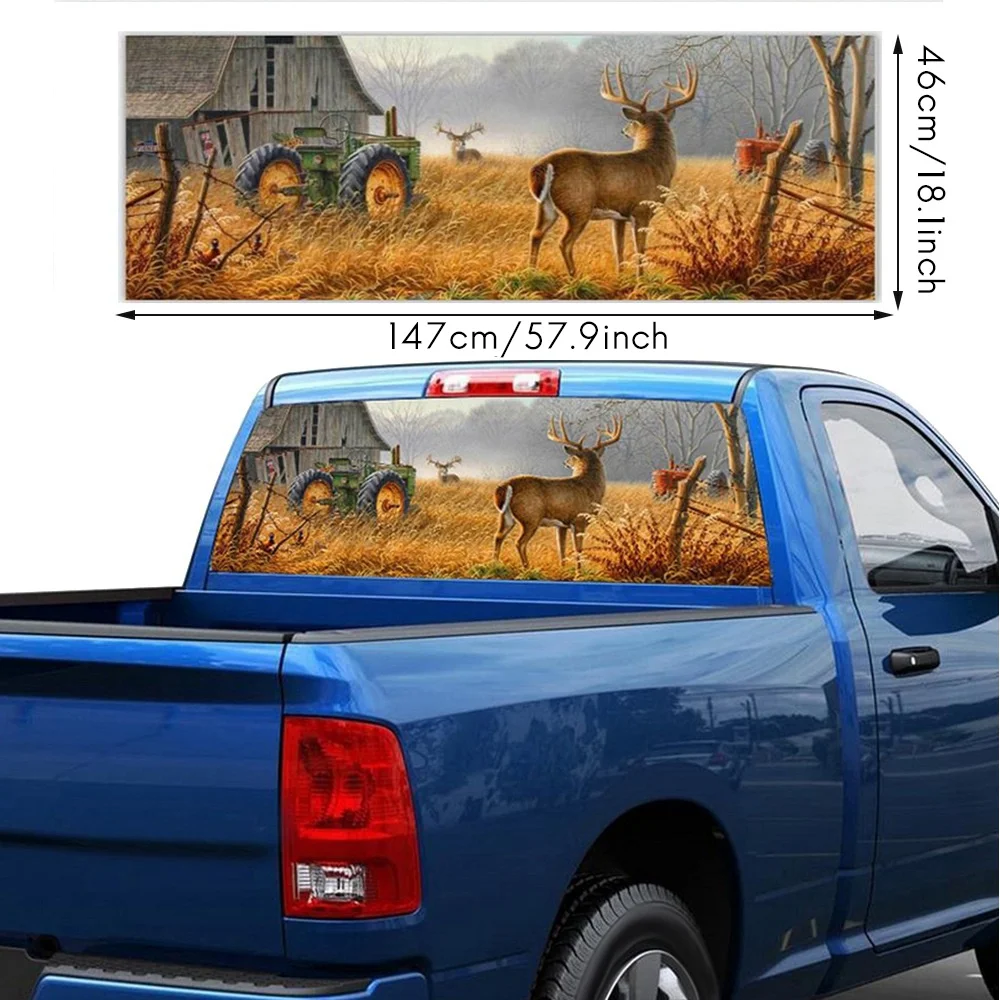 Farm and Deer for Truck Jeep Suv Pickup 3D Rear Windshield Decal Sticker Decor Rear Window Glass Poster 57.9 x 18.1 Inch