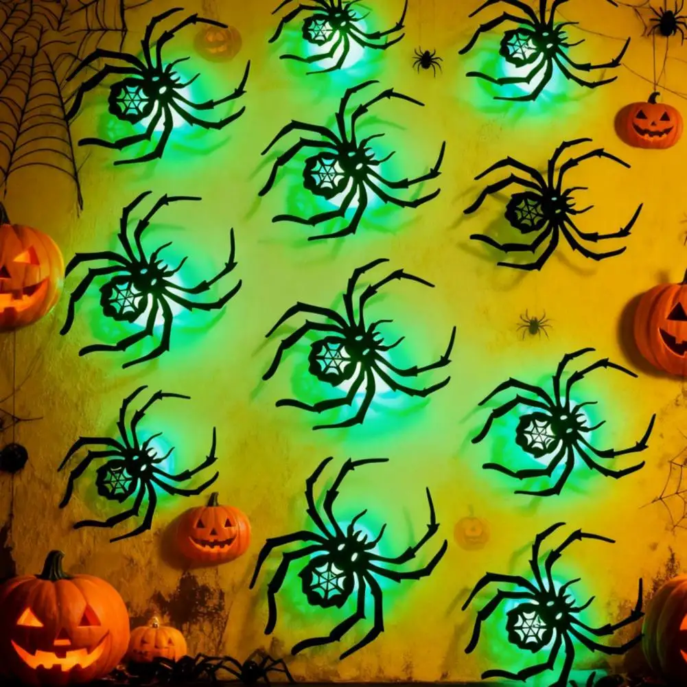 Spooky Wall Sticker Spider Wall Sticker Halloween Led Light Wall Sticker Set with Spooky Bat Pumpkin Spider Designs for Holiday
