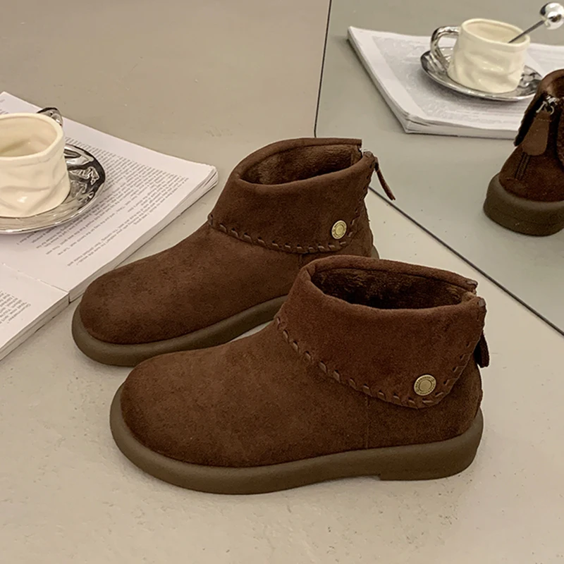 

Женские зимние ботинки на меху, спортивная обувь на плоской подошве, зимние кроссовки, трендовые короткие плюшевые ботинки челси 2024, повседневные кроссовки Mujer De Botas