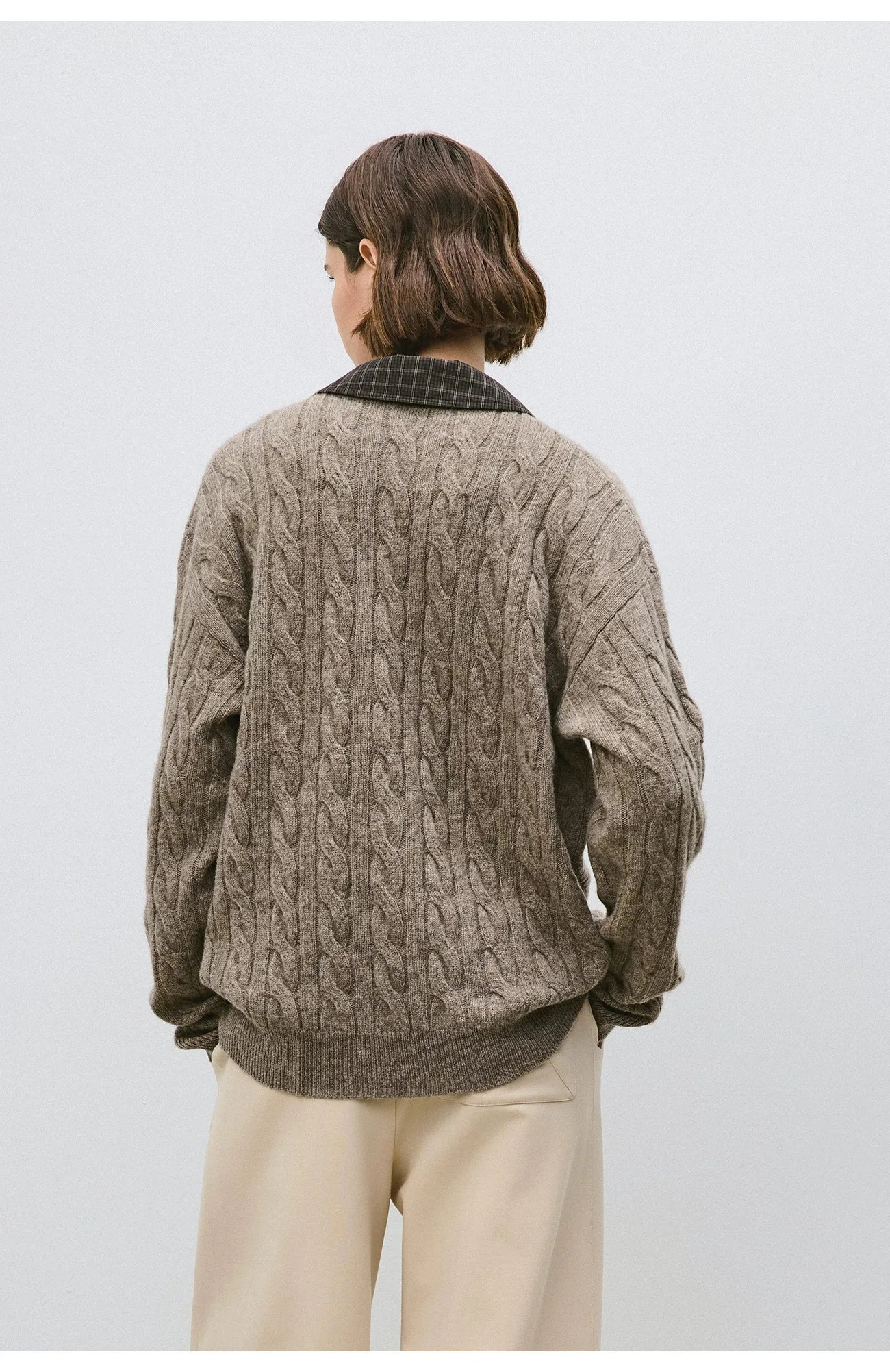 Lazy wind V-neck hemp pattern fake two-piece loose sweater minimalist wind long sleeve long lapel autumn and winter sweater