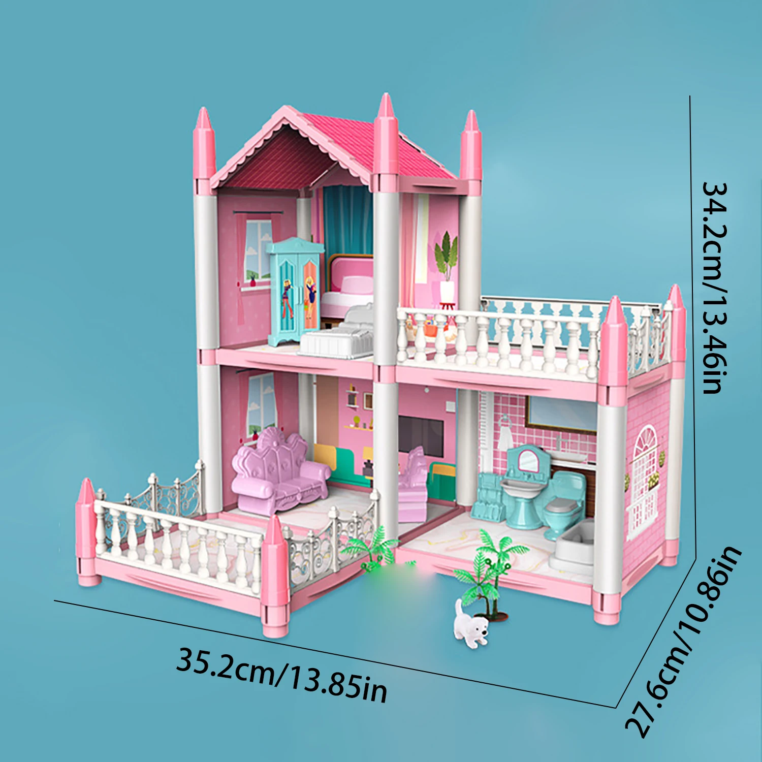 DIY Princess House, Girl Play Toys, Doll House Castle Villa, Assembled House, Role Play Princess Dream Back Castle